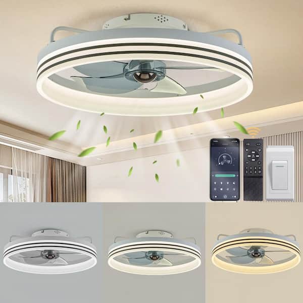 FANNEHONNE 20 in. Indoor White LED Indoor Ceiling Fan with Light Remote for Small Room