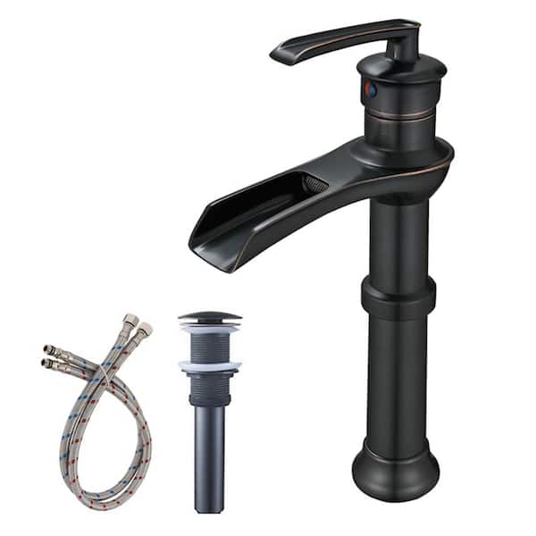 WELLFOR Single Handle Single Hole Bathroom Faucet High Spout Pop-Up Drain Included in Oil Rubbed Bronze