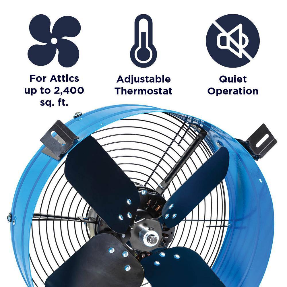 Blue and Black Galvanized Steel Roof Mount Attic Fan