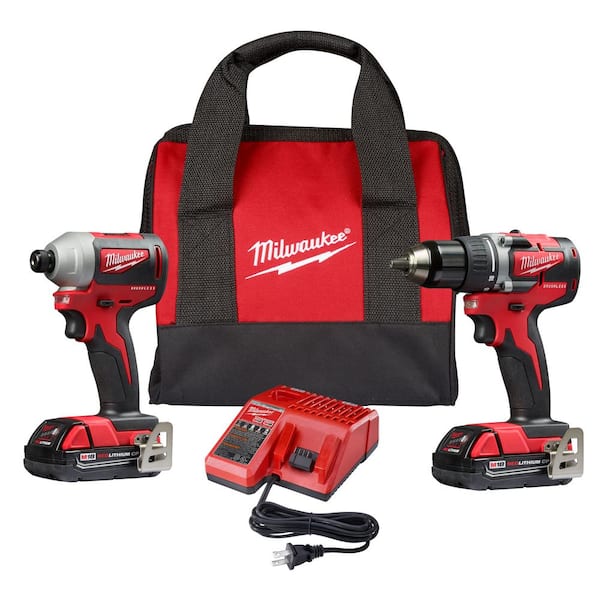 Milwaukee M18 18V Lithium-Ion Brushless Cordless Compact Drill/Impact Combo Kit (2-Tool) W/ (2) 2.0Ah Batteries, Charger & Bag