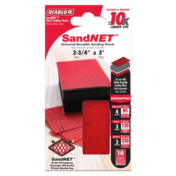DIABLO 2.75 in. x 5 in. SandNET Assorted Grit (80,120,220) Faster Reusable Hand Sanding Block Refill Sheets (50-Pack)