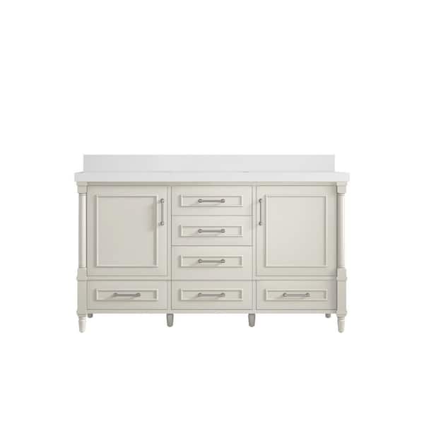 Willow Collections Hudson 60 in. Single Sink Freestanding Alabaster Bath Vanity with White Quartz Top Unassembled