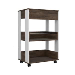 White and Dark Walnut MDF Wood Kitchen Cart with 1-Drawer and 2-Shelf