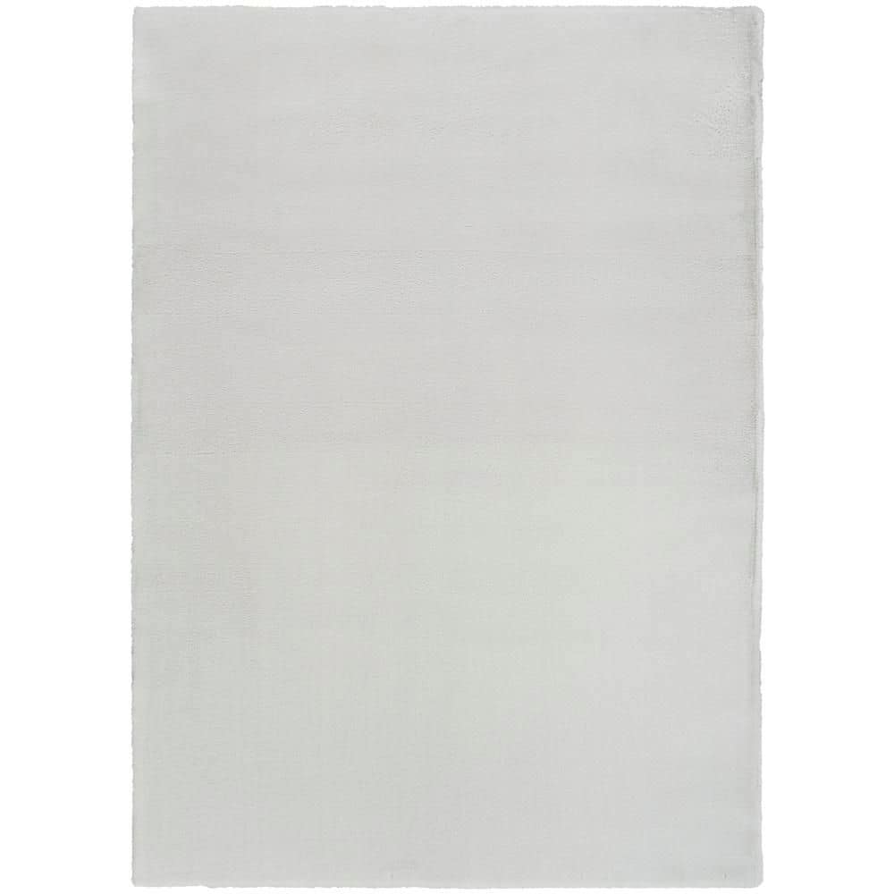 Silver Plush Rug Nourison Soft Plush Rabbit Fur Silver 5 ft. x 7 ft. Solid Contemporary ...