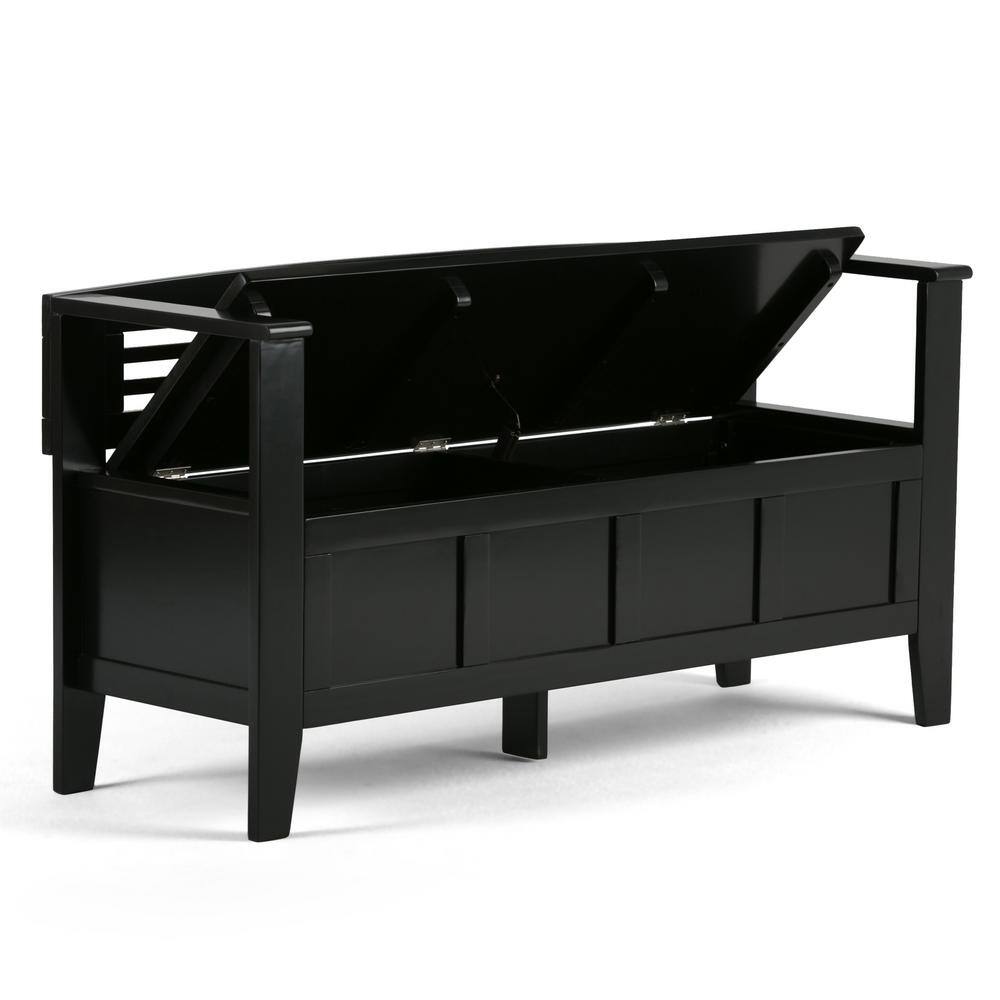 Black Solid Pine 48" Entryway Storage Bench with Backrest