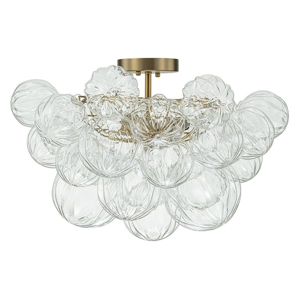 HUOKU Neuvy 20.9 in. W 3-Light Brush Gold Semi-Flush Mount