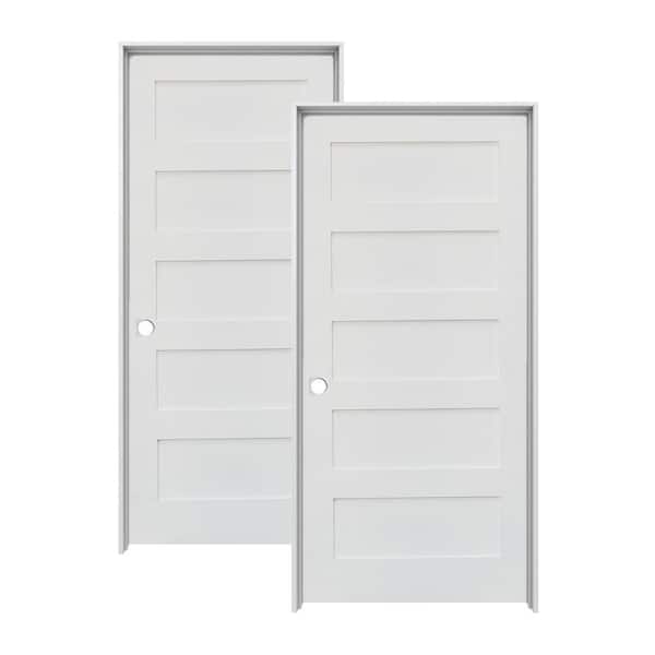 Krosswood Doors 24 in. x 80 in. Primed MDF 5-Panel Door (2-Pack)
