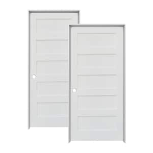 30 in. x 80 in. Shaker Primed MDF 5-Panel Right-Hand Solid Hybrid Core Wood Single Prehung Interior Door (2-Pack)