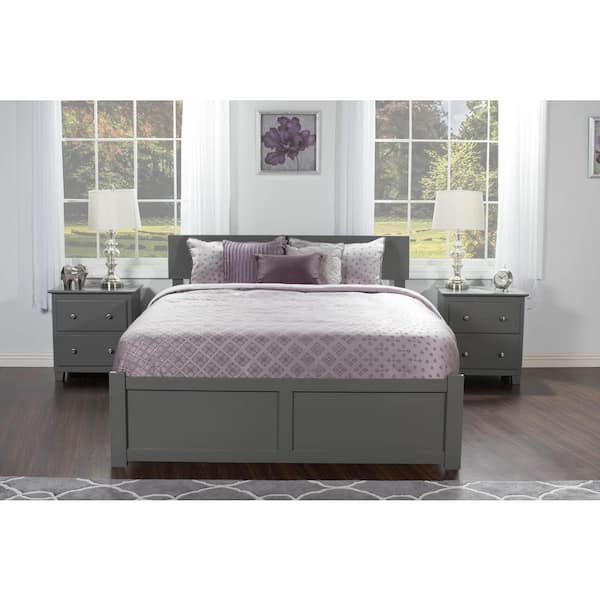 AFI Orlando Grey Full Solid Wood Storage Platform Bed with Flat Panel Foot Board and 2 Bed Drawers