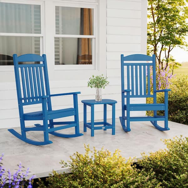 POLYWOOD Grant Park Pacific Blue 3-Piece Plastic Outdoor Rocking Chair