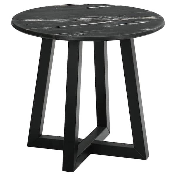 Skylark 23.5 in. Letizia and Light Oak Round Marble-like Top End Table