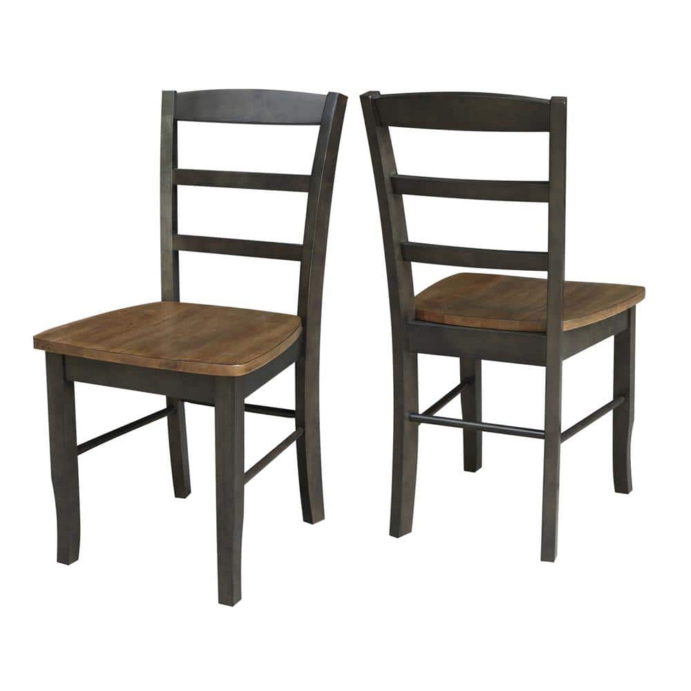 Set of 2 Hickory Washed Coal High Ladderback Side Chairs