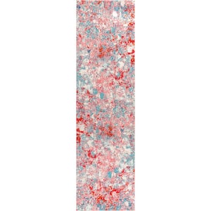 Contemporary POP Modern Abstract Blue/Red 2 ft. 3 in. x 8 ft. Runner Rug