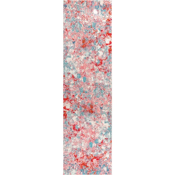 Contemporary POP Modern Abstract Blue/Red 2 ft. 3 in. x 8 ft. Runner Rug