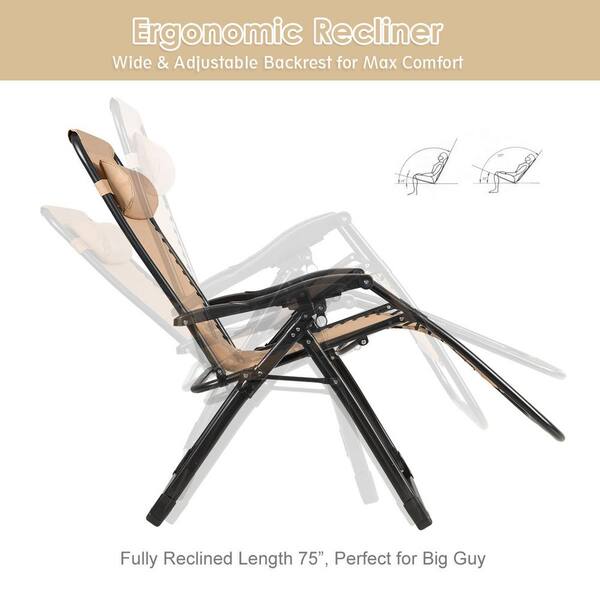 Costway Beige Adjustable Height Zero Gravity Chair Metal Outdoor