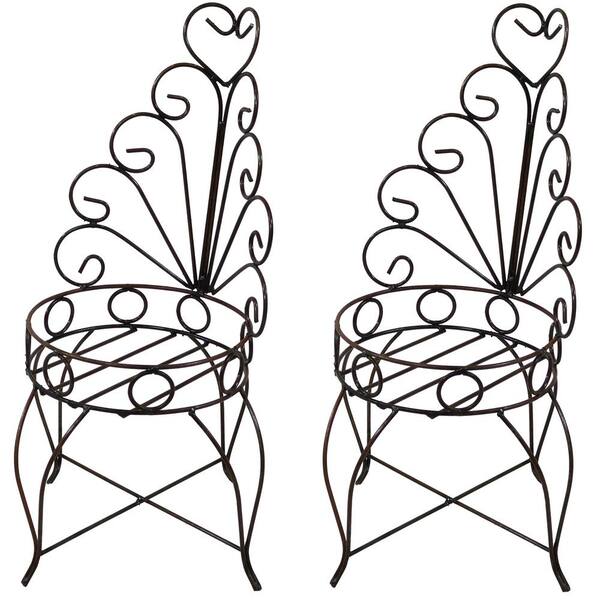 Sunnydaze Sunnydaze 25.25 in. H Sweethearts Chair Indoor/Outdoor Steel Plant Stand