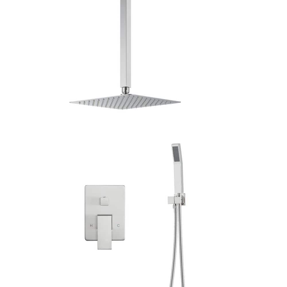Square 2-Spray Patterns with 1.6 GPM 12 in. Wall Mount Rain Fixed Shower Head in Brushed Nickel 12 in. price history on PriceWatchPro