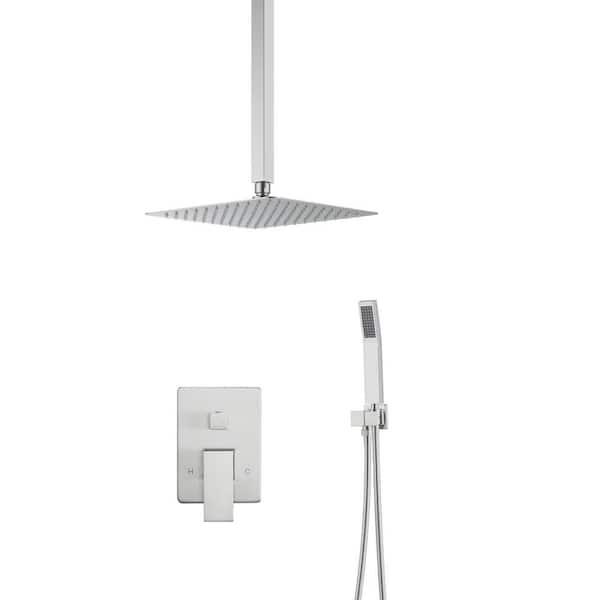 Square 2-Spray Patterns with 1.6 GPM 12 in. Wall Mount Rain Fixed Shower Head in Brushed Nickel 12 in.