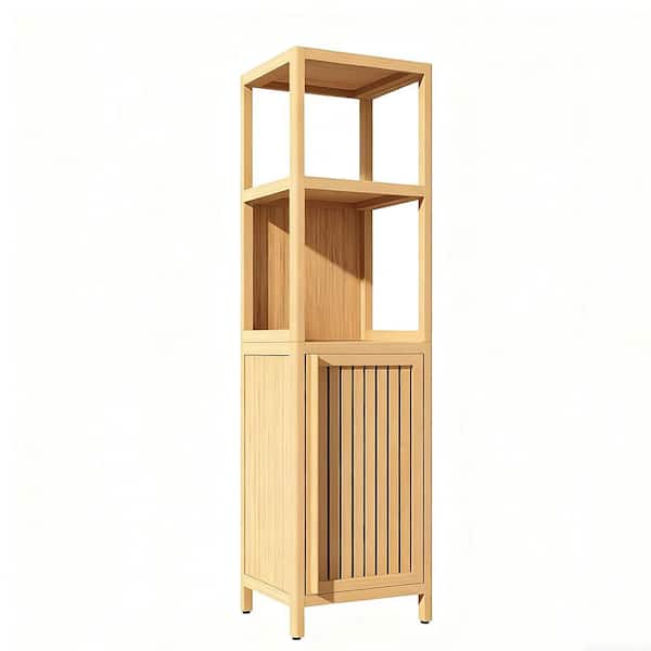 13 in. W x 14 in. D x 52 in. H Bamboo Linen Cabinet with Dividers for Bathroom and Living Room, Natural