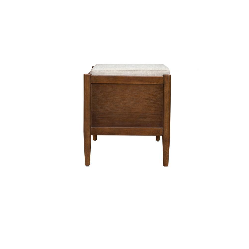 Mid-Century Walnut Storage Bench with Upholstered Cushion
