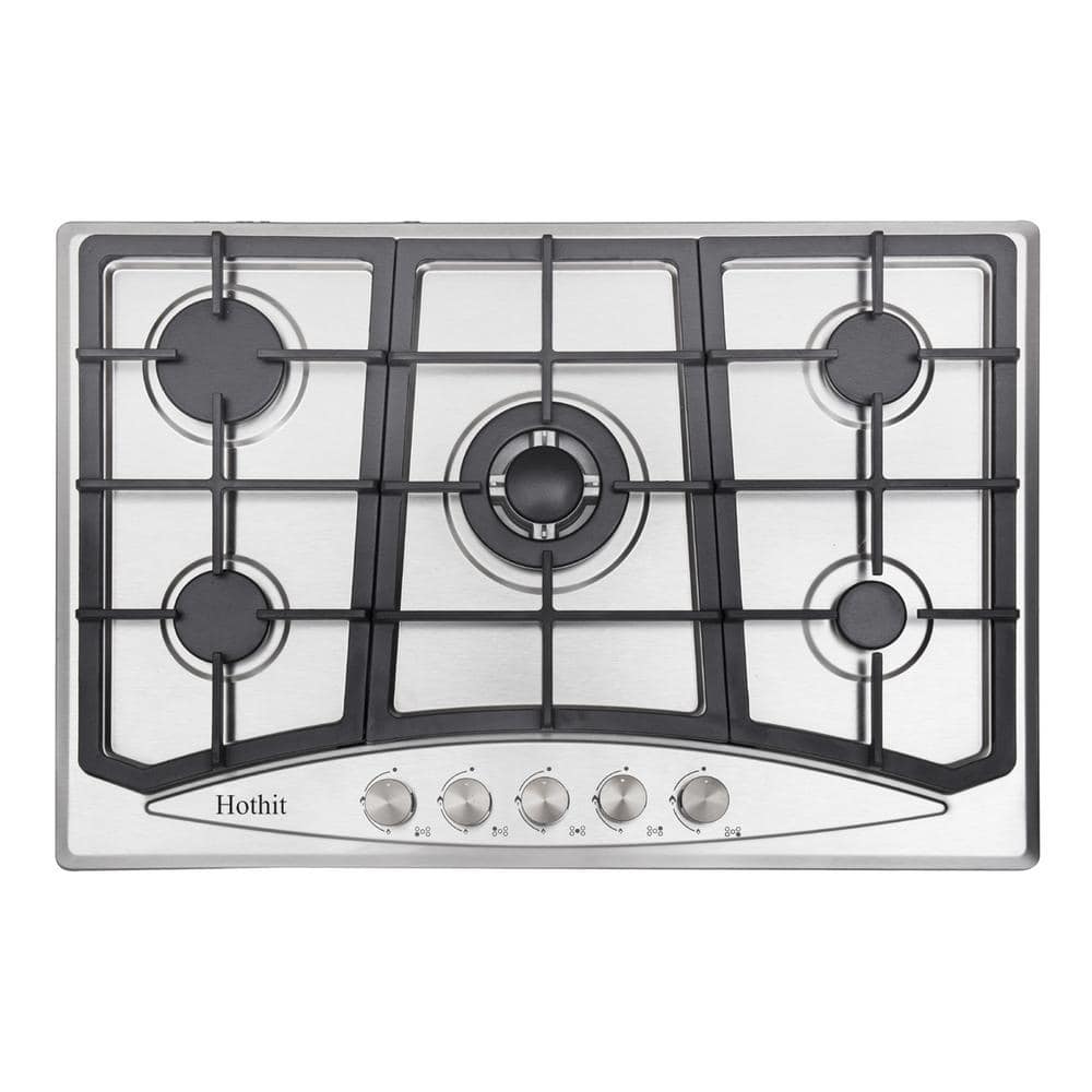 30 in. 5-Burner Gas Cookto LPG/NG Dual Fuel Stainless Steel in Silver with Cast Iron Grille