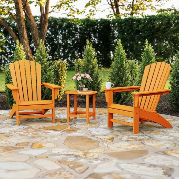 POLYWOOD Grant Park Tangerine 3-Piece Plastic Traditional Curveback Adirondack Patio Conversation Set