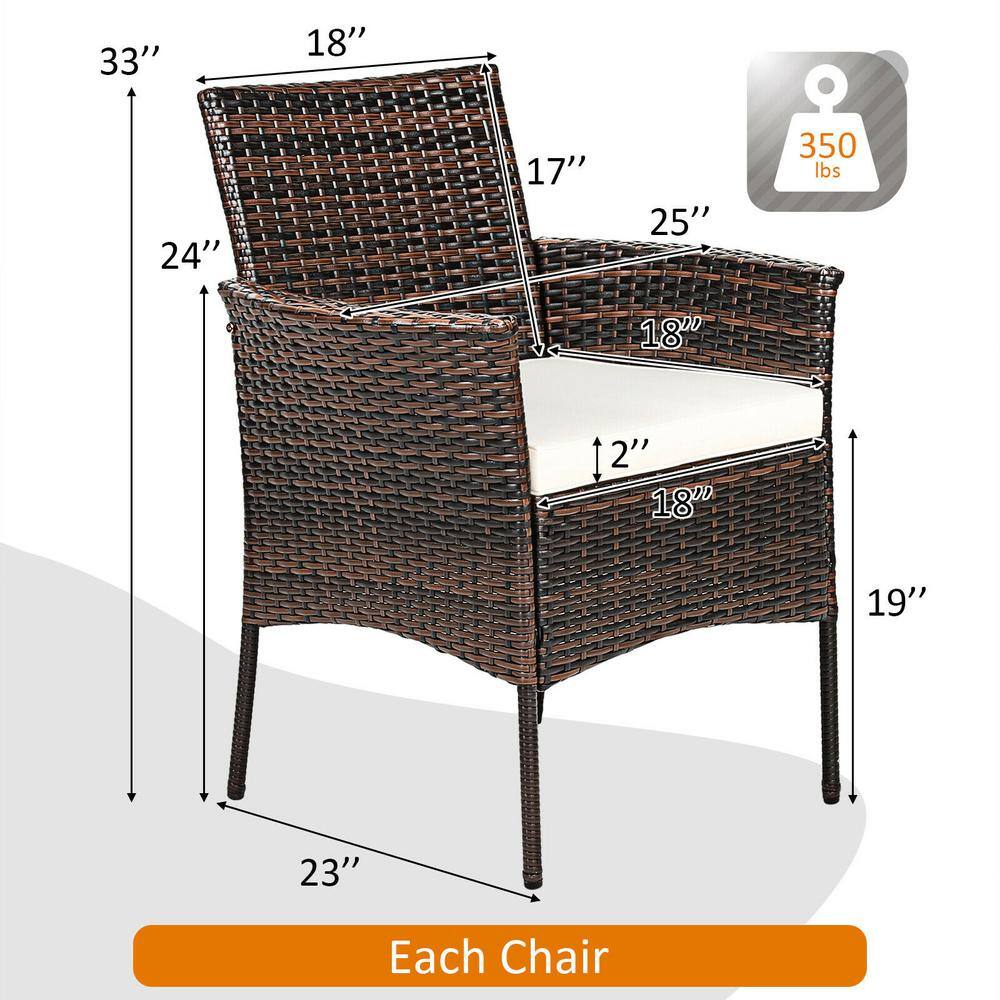 Brown Wicker Outdoor Dining Chairs with Cushions, Set of 2