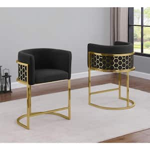 Evan 24 in. Black Low Back Gold Metal Frame Counter Height Chairs w/Teddy Fabric Set of 2