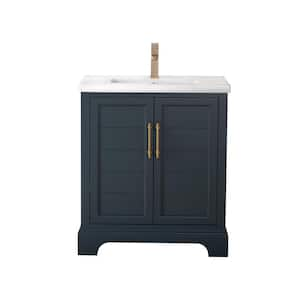 30 in. W x 18 in. D x 34.5 in. H Single Sink Vintage Spruce Blue Bath Vanity with White Ceramic Top