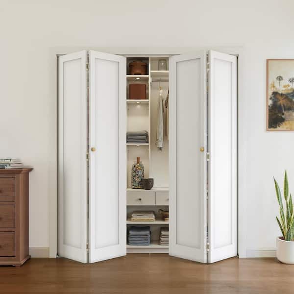 60 in. x 78.4 in. 1-Panel Hollow Core White Primed Molded Composite MDF Closet Bi-fold Door with Hardware Kit