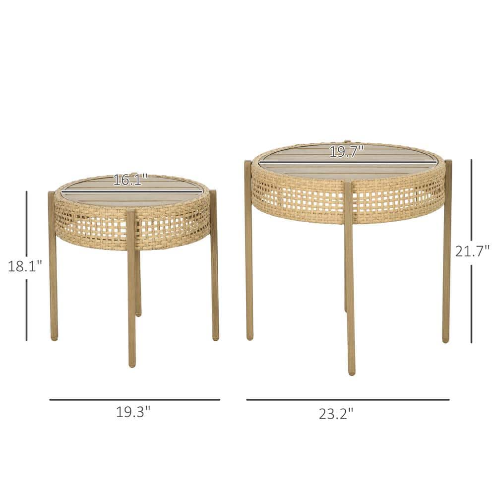 Brown Steel and Rattan Round Outdoor Accent Table Set