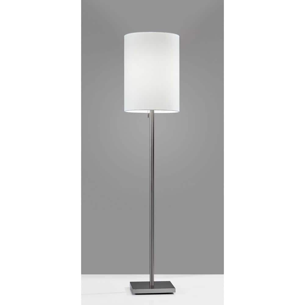 Elegance Squared Brushed Steel & Textured White Fabric Floor Lamp