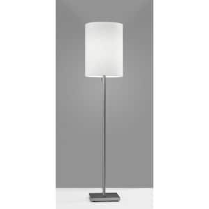 60.5 in. Silver 1 Light 1-Way (On/Off) Standard Floor Lamp for Liviing Room with Cotton Cylin.der Shade