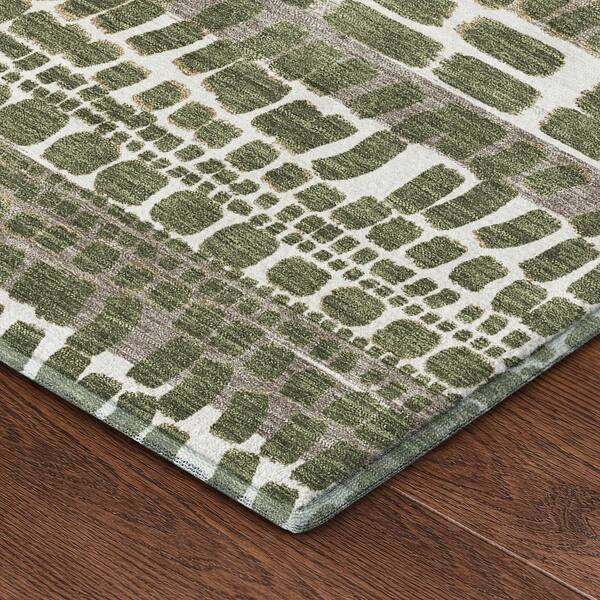 Mayfield Premium Machine Washable Abstract AMF2540 Olive 10 ft. x 14 ft. Area Rug