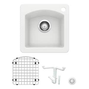 Diamond Granite Composite 15 in. 1-Hole Drop-in/Undermount Bar Sink Kit in White with Accessories