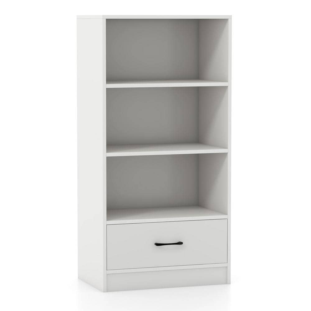 48 in. Tall White Wood 3- Open Shelf Bookcase w/Storage Drawer Modern Freestanding Display Shelf price history on PriceWatchPro