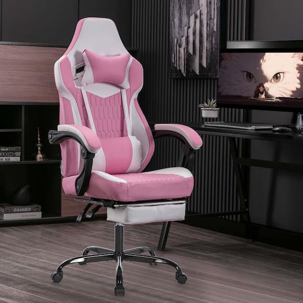 Unbranded Leather High Back Gaming Chairs Racing Style Computer Chair with Adjustable Headrest Lumbar Support in Pink with Arms