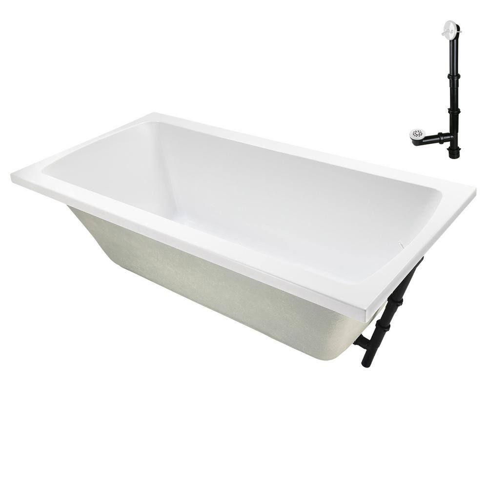 66" x 34" Glossy White Acrylic Soaking Drop-In Bathtub