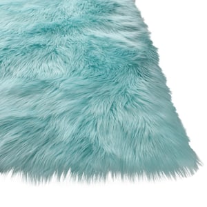 "Cozy Collection" 3x5 Ultra Soft Turquoise Fluffy Faux Fur Sheepskin Area Rug