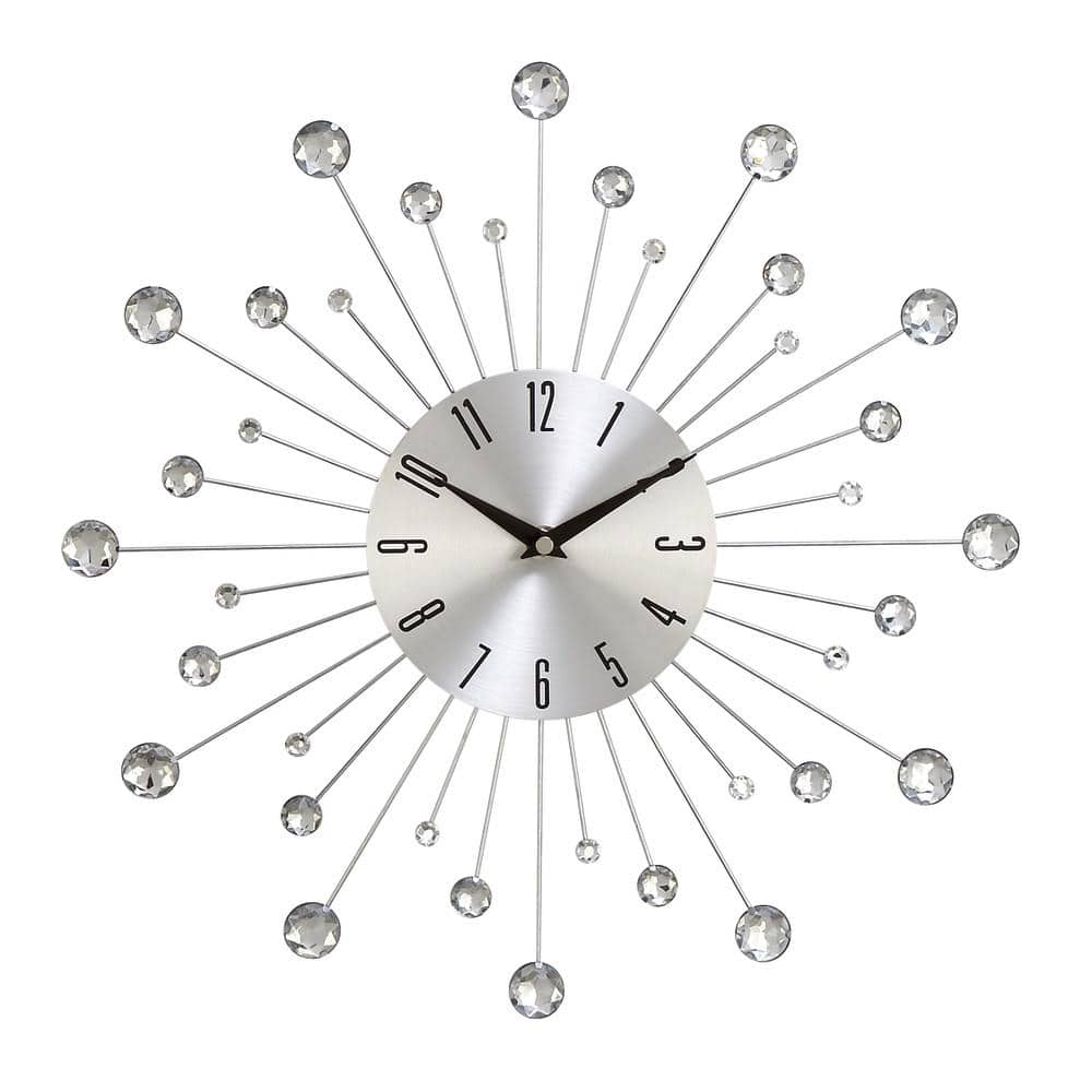 Litton Lane Silver Metal Starburst Analog Wall Clock with Crystal