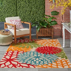 Aloha Green 5 ft. x 7 ft. Floral Modern Indoor/Outdoor Patio, Bedrom, Kitchen Area Rug