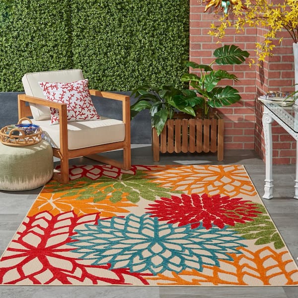 Aloha Green 5 ft. x 7 ft. Floral Modern Indoor/Outdoor Patio, Bedrom, Kitchen Area Rug