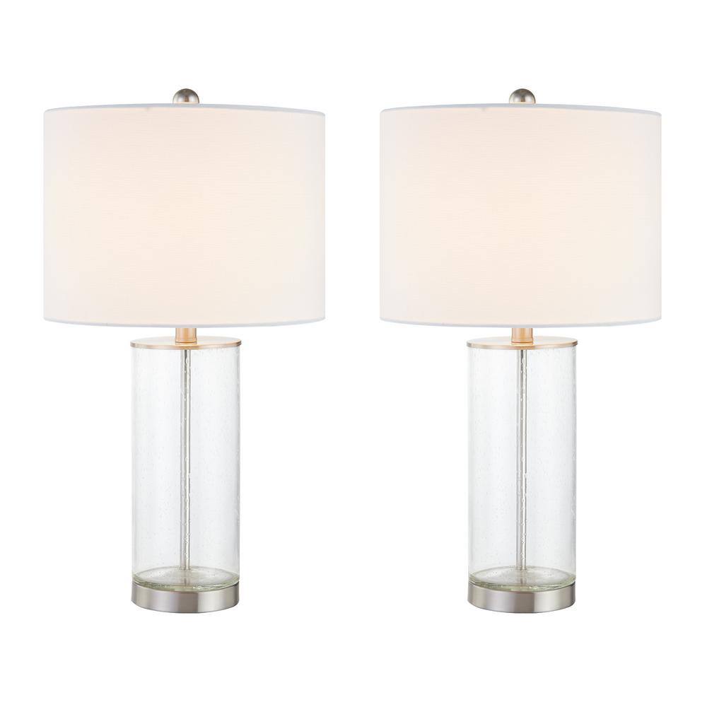 Maxax Concord 23.75 in. Nickel Glass Bedside Table Lamp with Oatmeal  Lampshade (Set of 2) T27-NI - The Home Depot