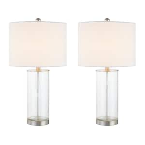 Concord 23.75 in. Nickel Glass Bedside Table Lamp with Oatmeal Lampshade (Set of 2)