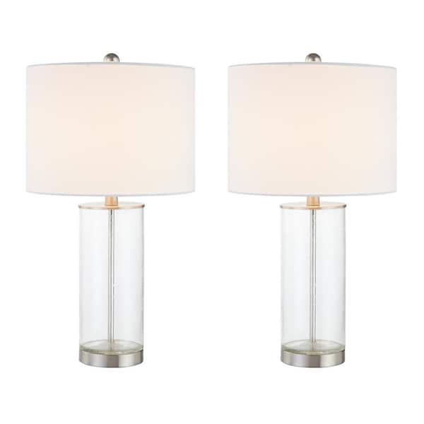 Maxax Concord 23.75 in. Nickel Glass Bedside Table Lamp with Oatmeal Lampshade (Set of 2)