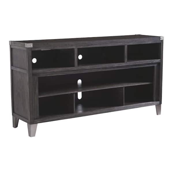 Benjara 65.38 in. Gray and Silver Wood TV Stand Fits TVs up to 40 in. with 1 Open Shelf and 6 Cubbies