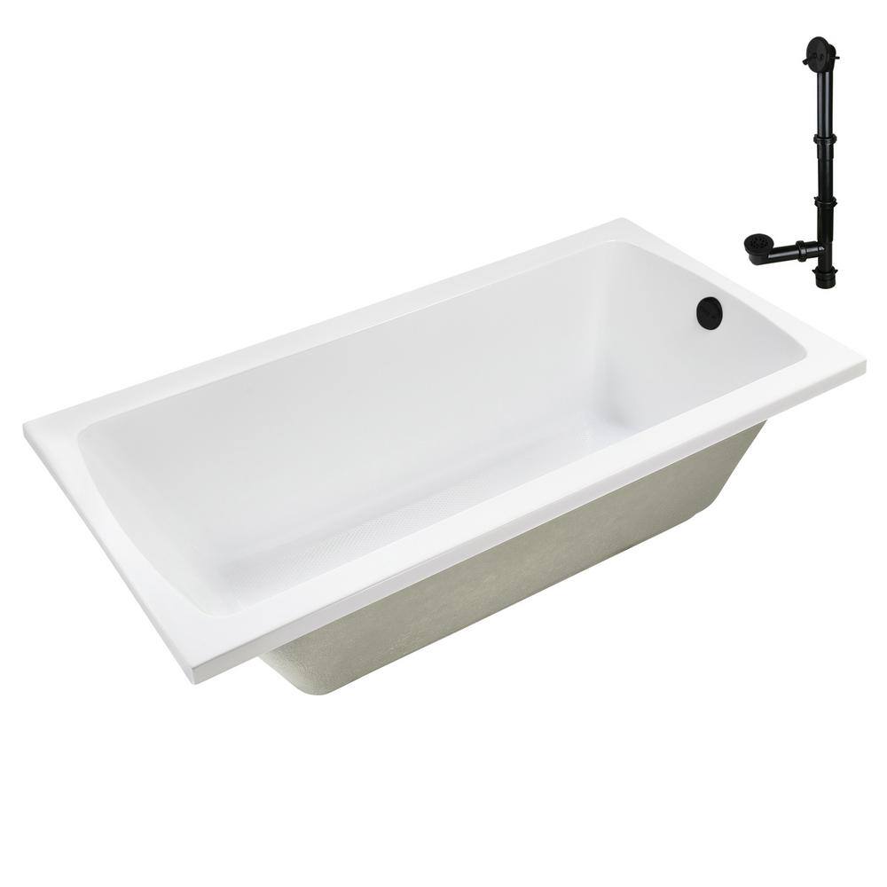 66" Glossy White Acrylic Soaking Drop-In Bathtub with Matte Black Trim