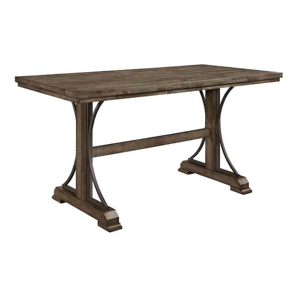 Benjara Nancy Brown Wood Rectangle 35.4 in. 4 Legs Base Dining Table Seats 6