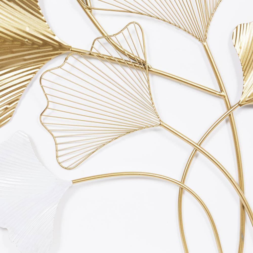 Gold and White Metal Leaf Wall Sculpture with Botanical Design