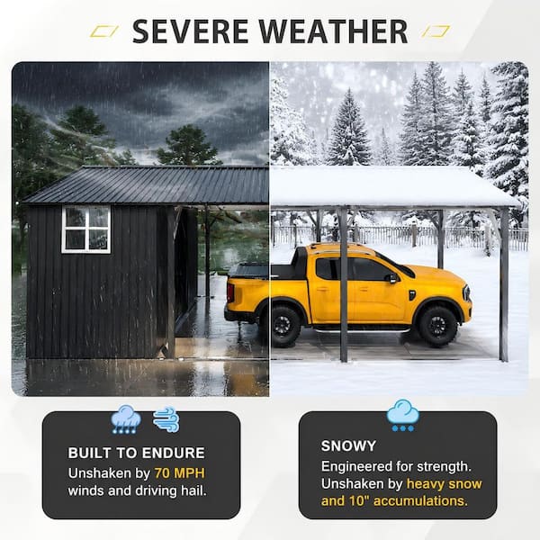 AECOJOY 12 ft. W x 23 ft. D Metal Carport with Storage Shed